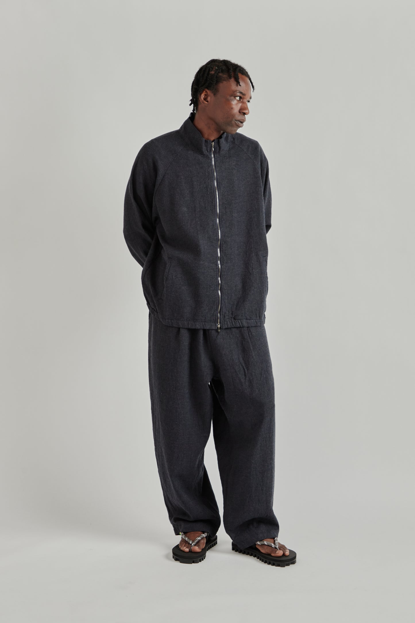is-ness SS26 Linen Track Jacket Navy1139