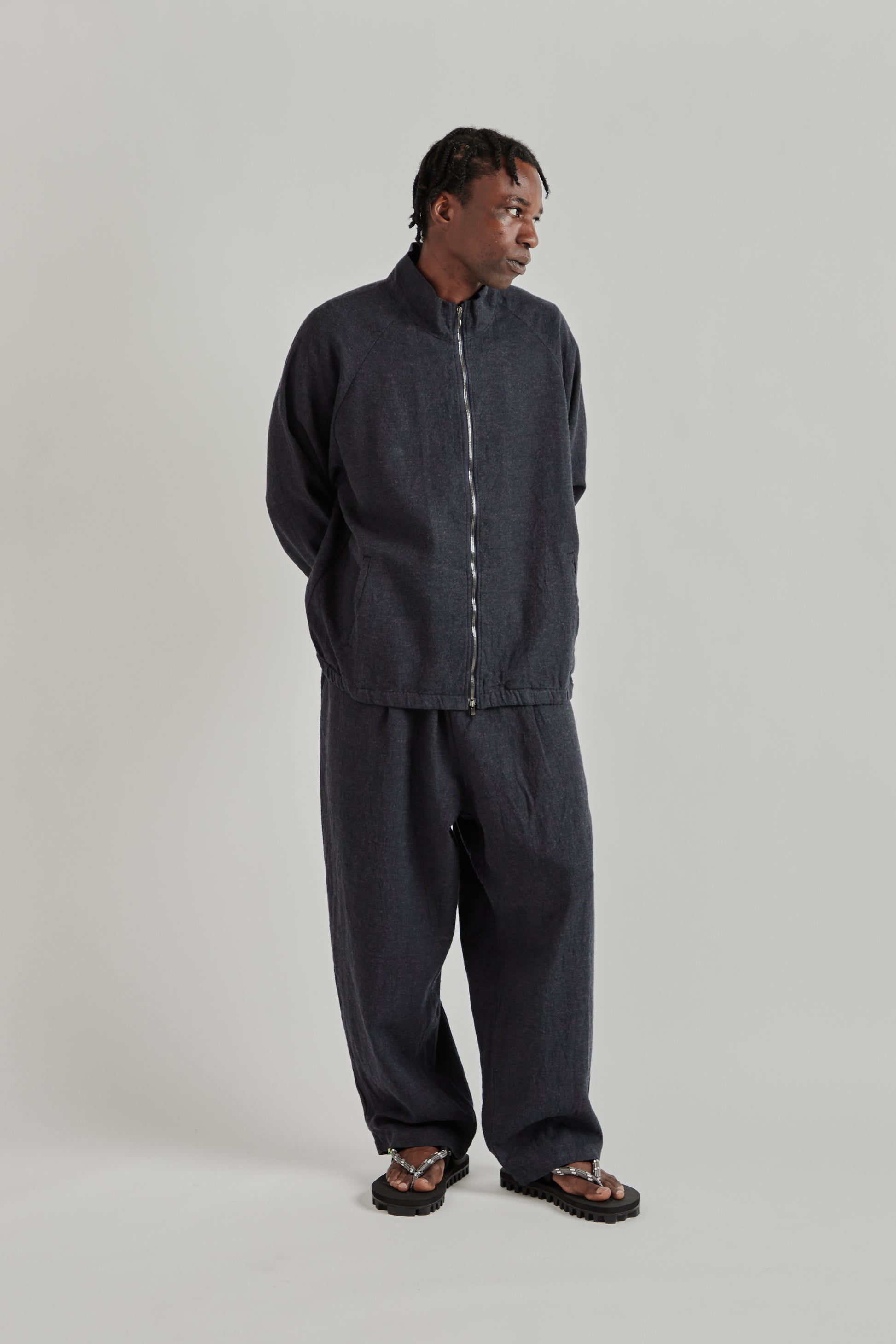 is-ness SS26 Linen Track Jacket Navy1139