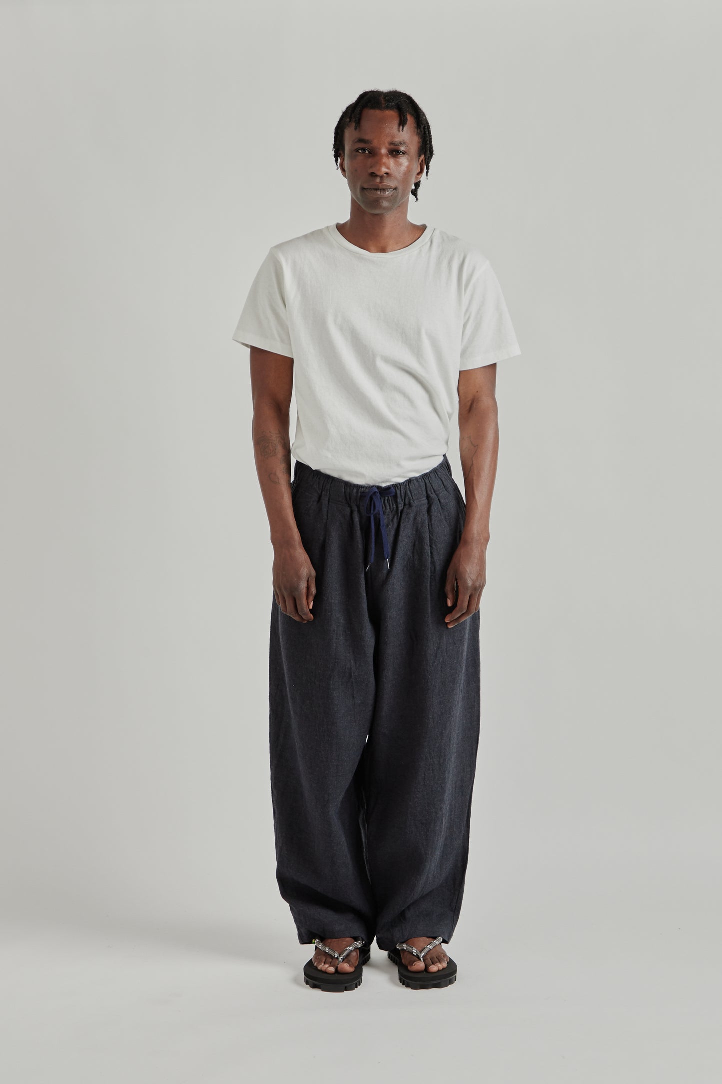 is-ness SS26 Linen Track Pants Navy1085