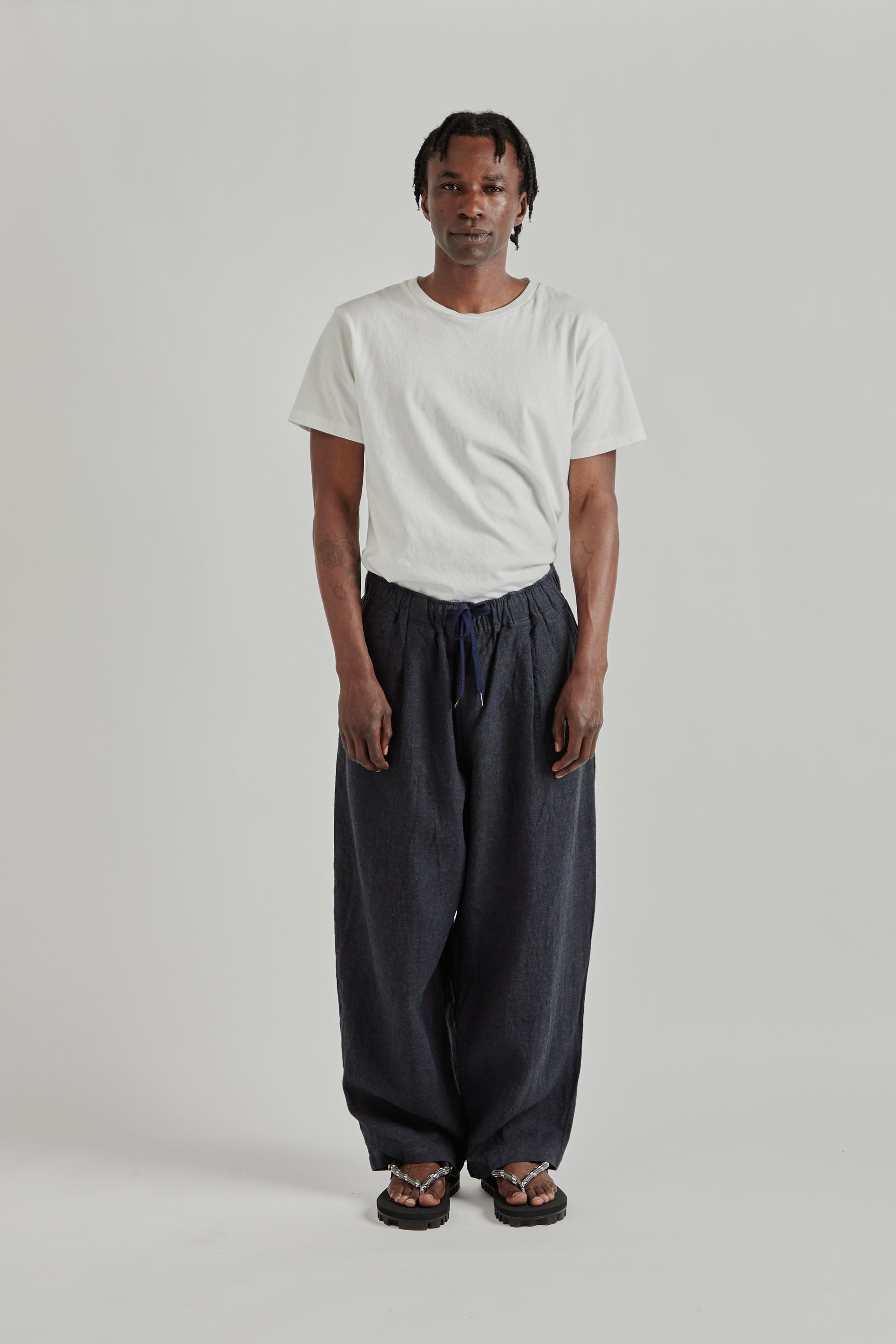 is-ness SS26 Linen Track Pants Navy1085