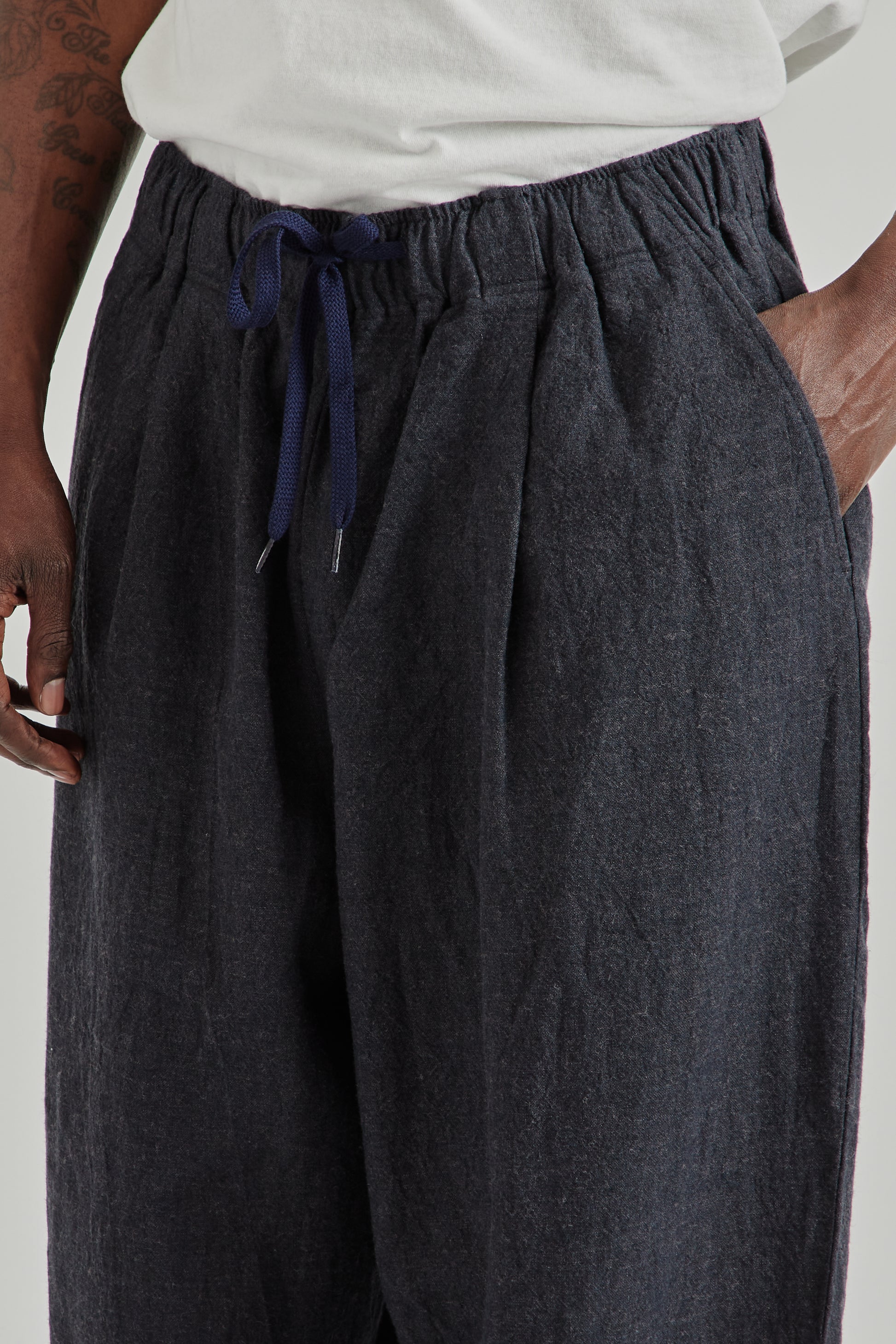 is-ness SS26 Linen Track Pants Navy1104
