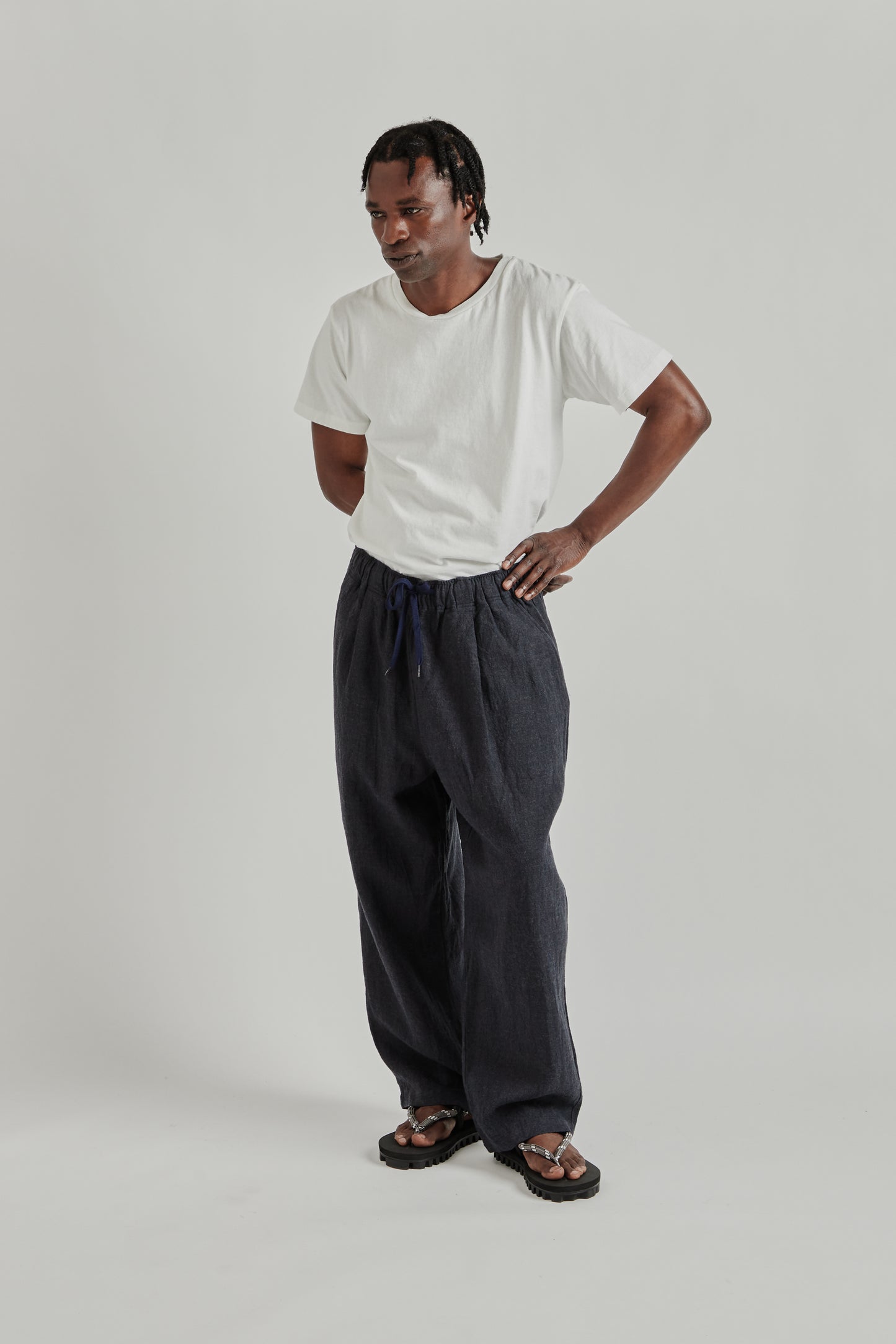 is-ness SS26 Linen Track Pants Navy1105