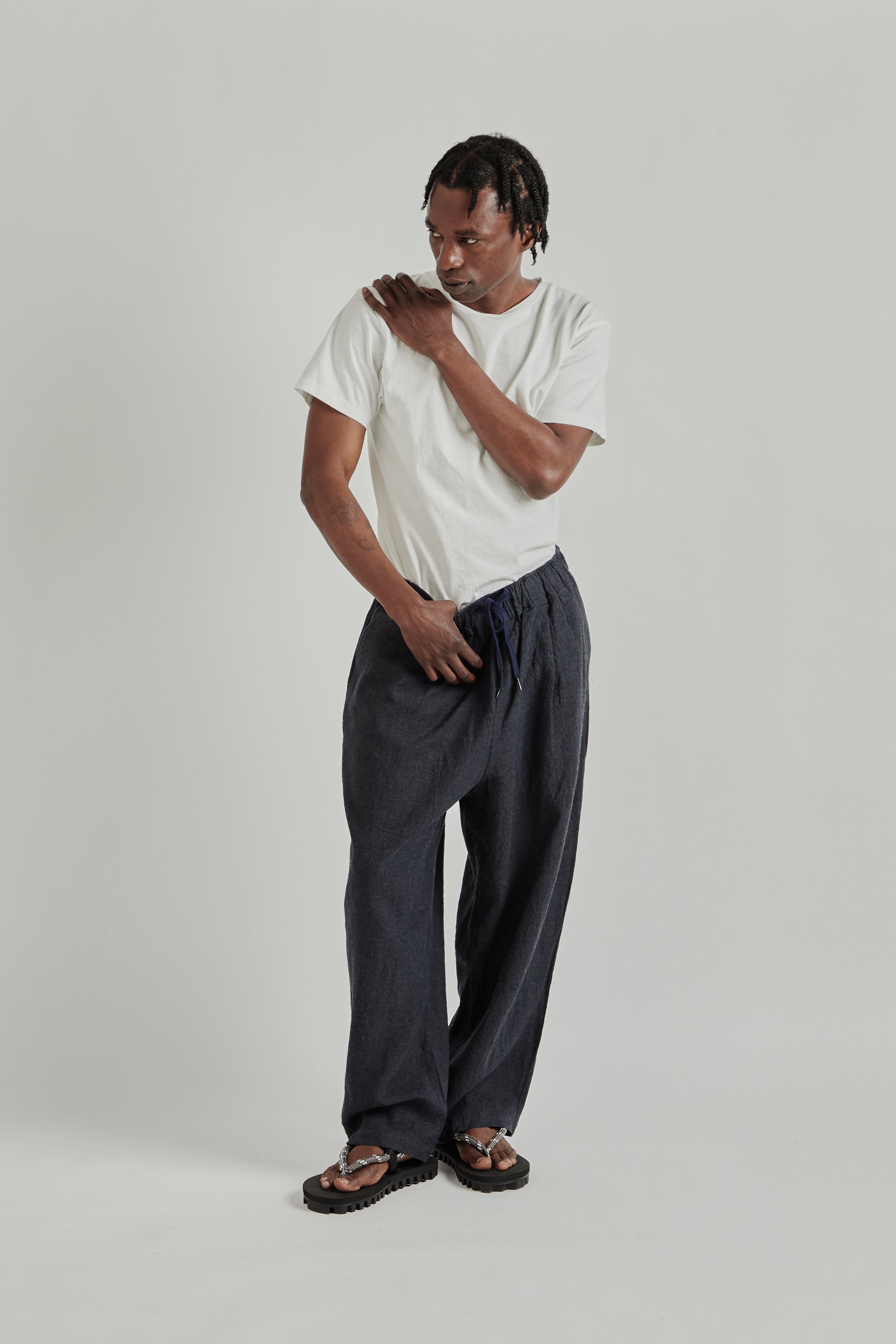 is-ness SS26 Linen Track Pants Navy1111