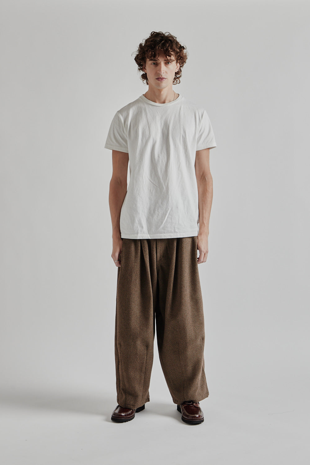 Is-Ness Tech Tweed Balloon Pants in Herringbone Brown
