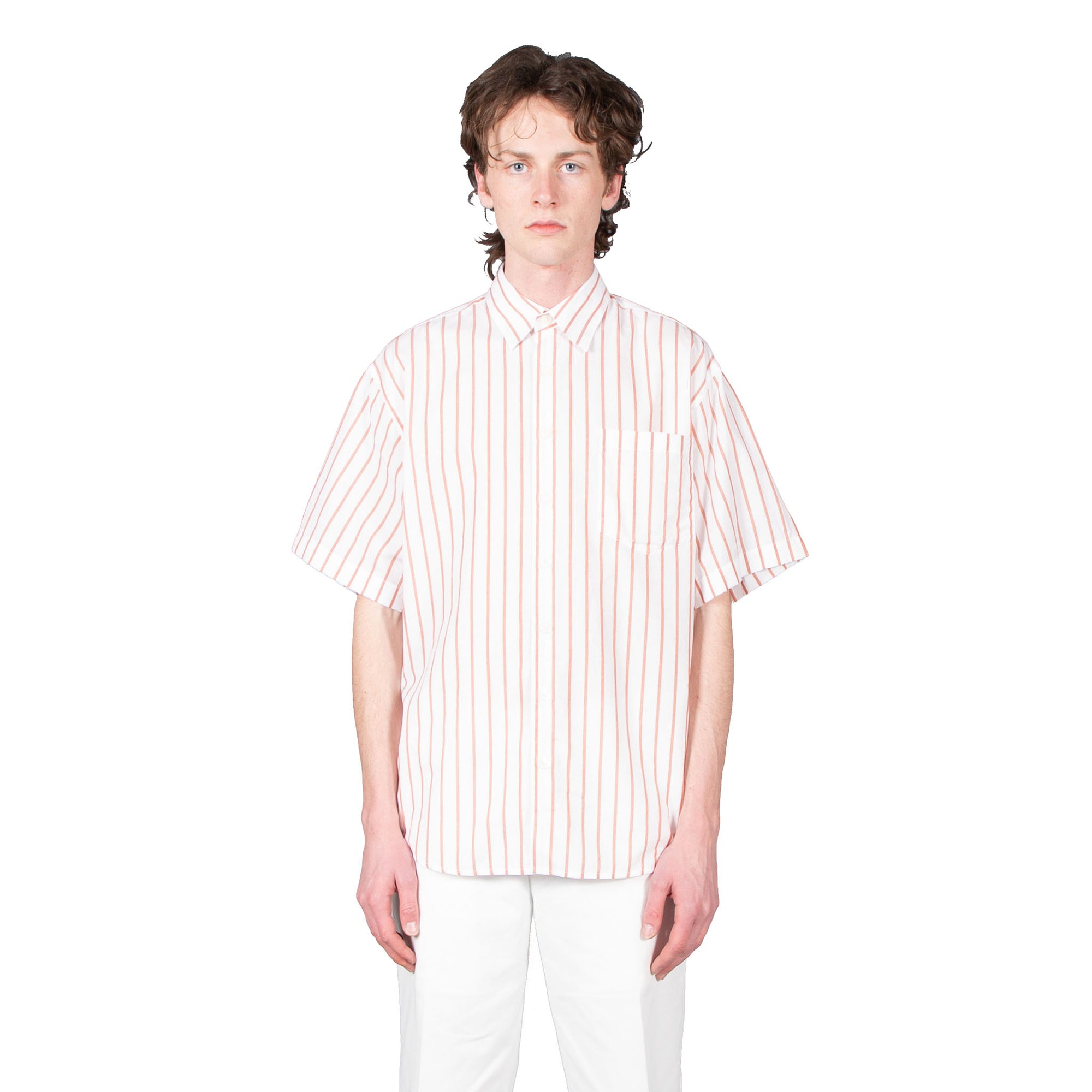 Shop Schnayderman's shirt online oversized cotton silk stripe terracotta white