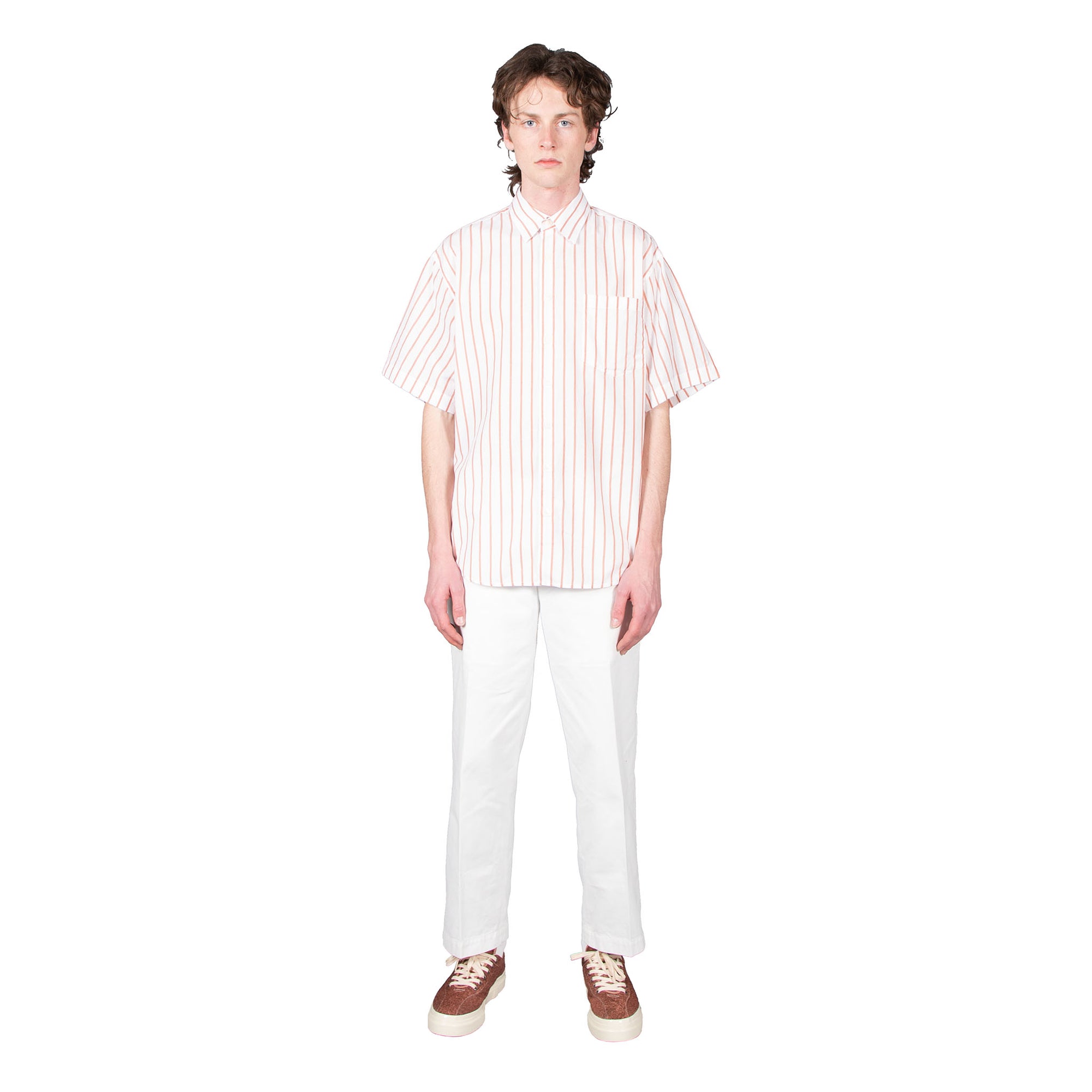 Shop Schnayderman's shirt online oversized cotton silk stripe terracotta white