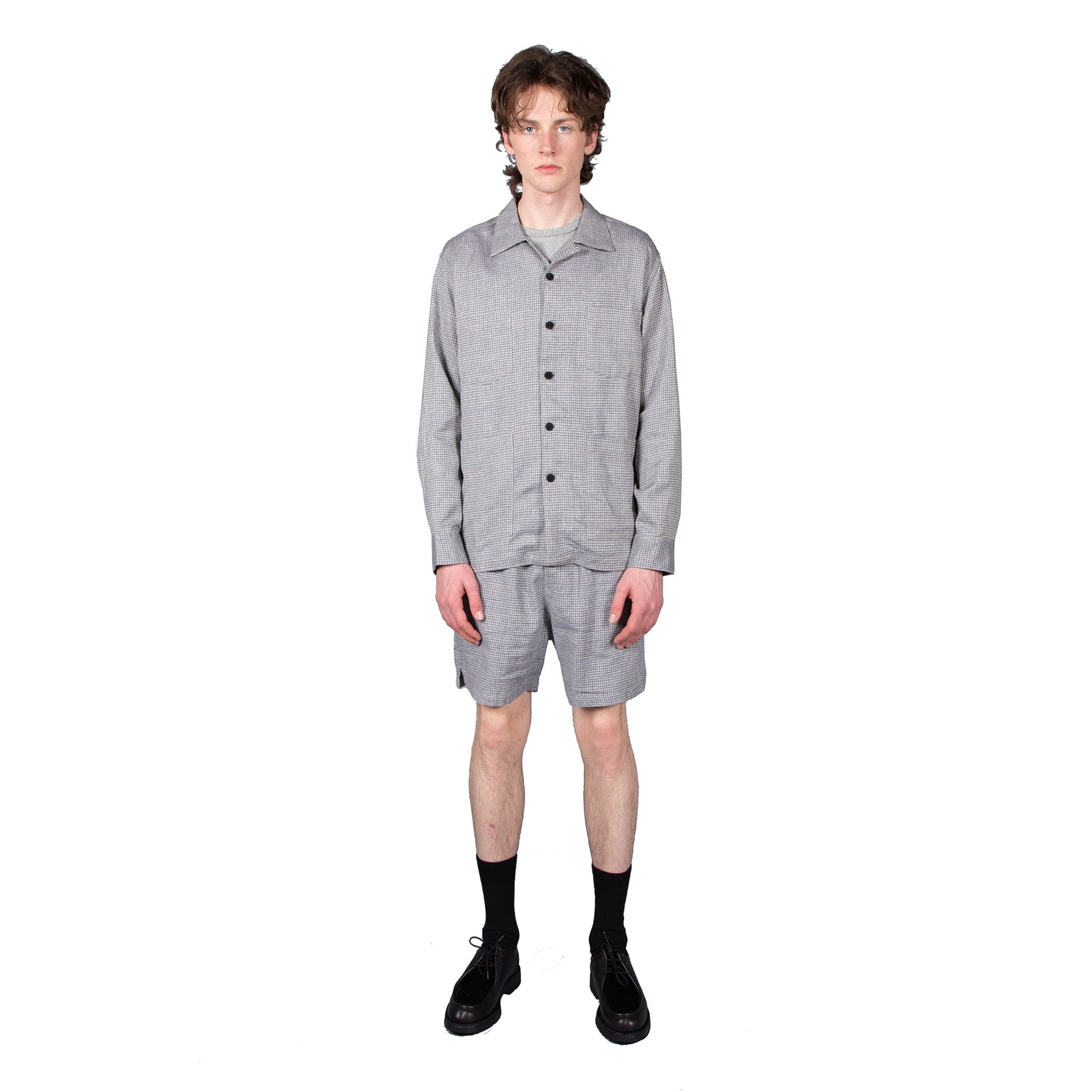 Shop Schnayderman's shorts online Melange shorts check blue grey