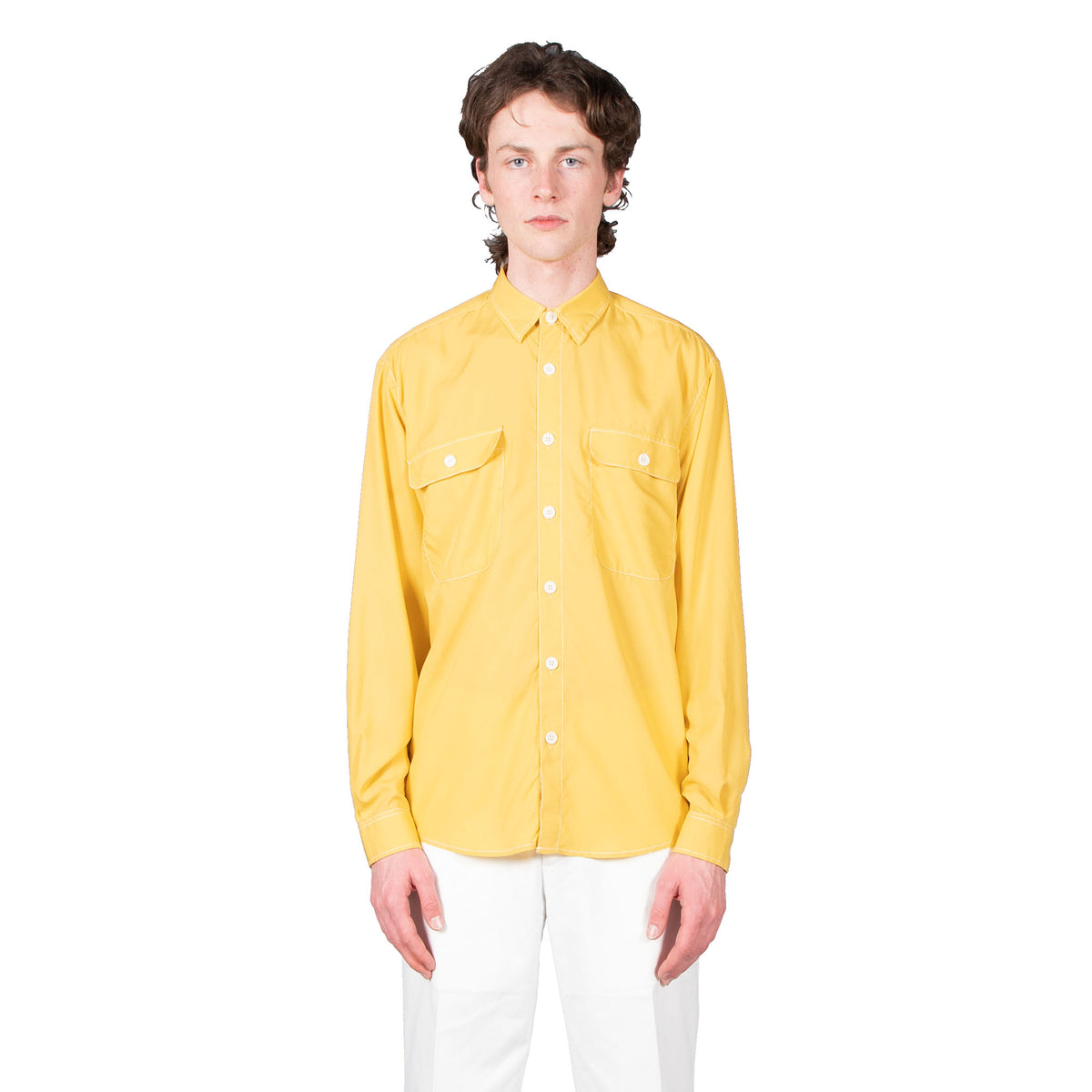 Shop Schnayderman&#39;s shirt online boxy tencel yellow