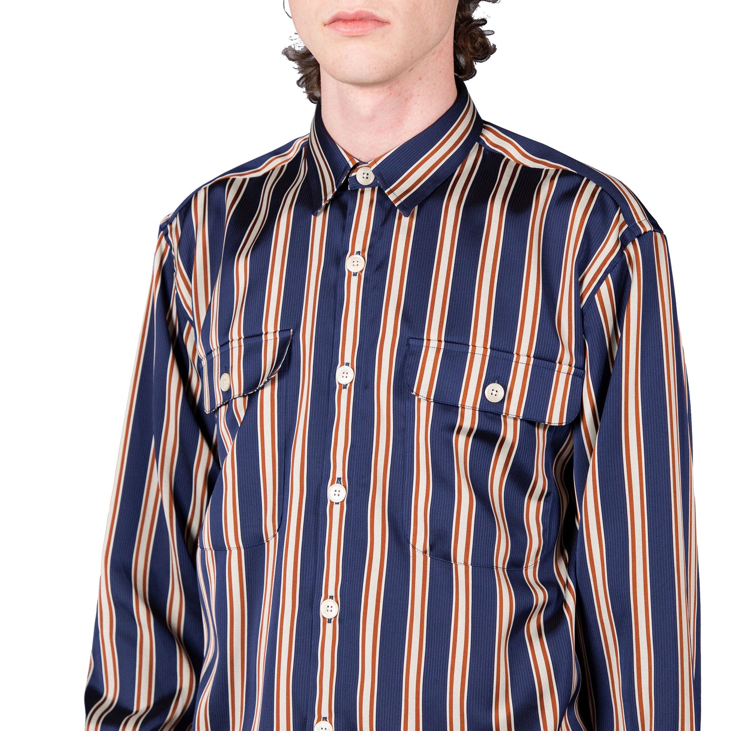Shop Schnayderman's shirt online boxy stripe navy rust sand