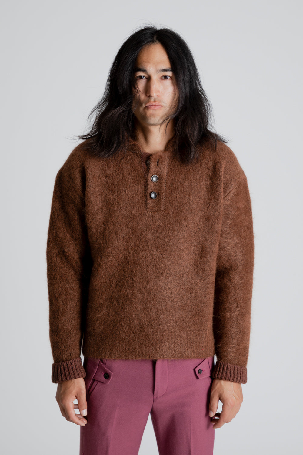 Andersson Bell Knitted Chatteris Brushed Polo Sweater in Brown