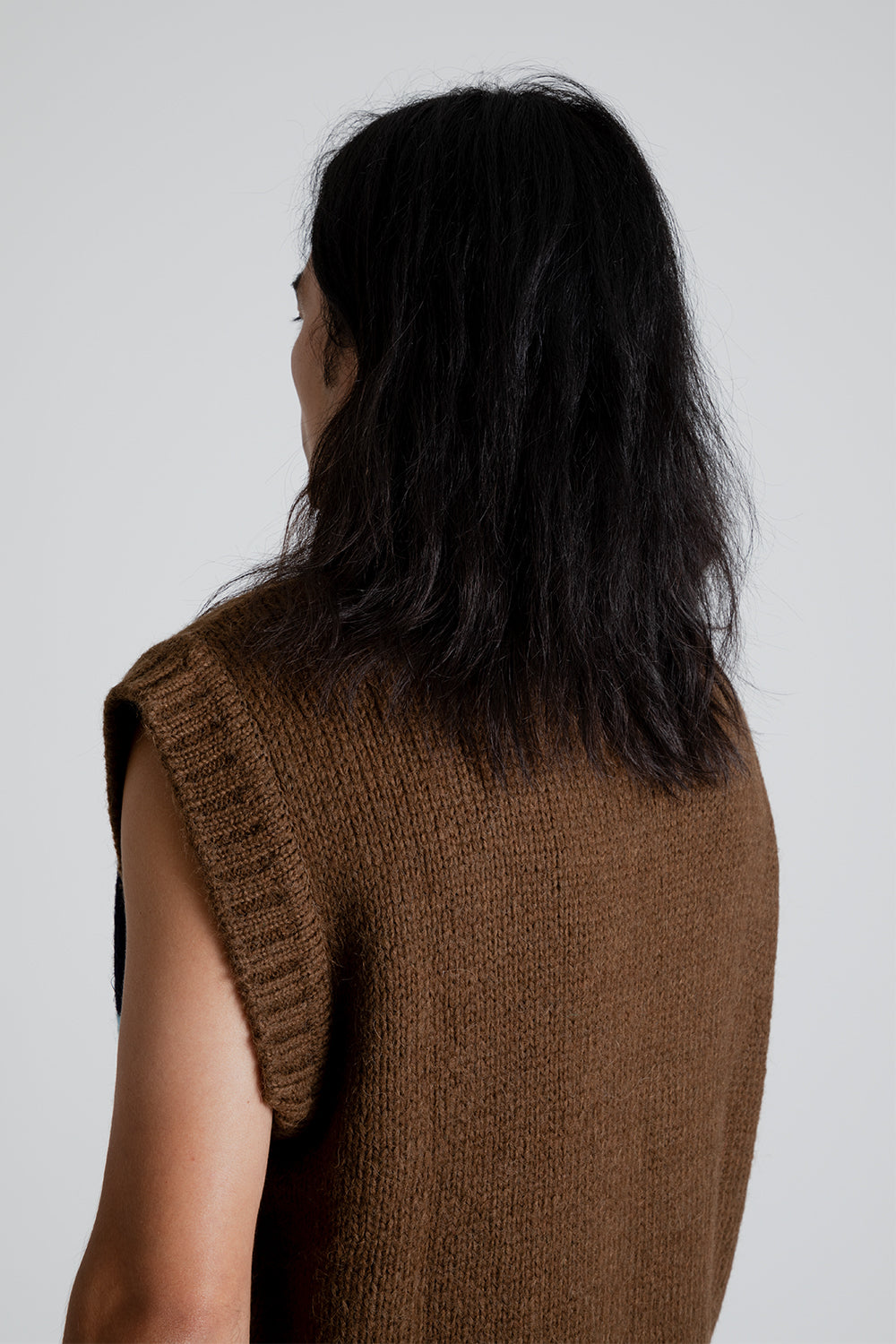 Andersson Bell Knitted Crochet Intarsia V-Neck Vest in Brown