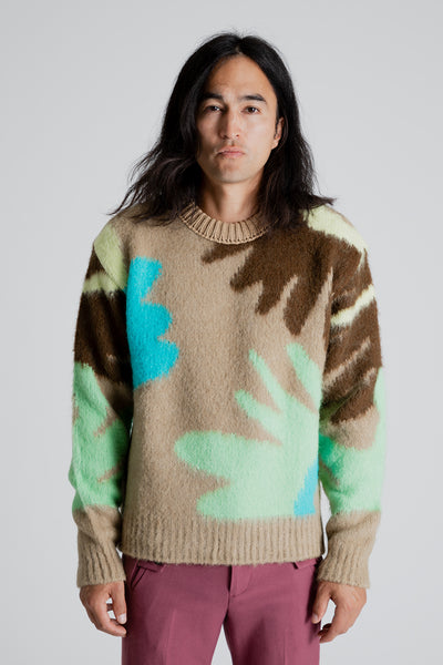 Andersson Bell Flower Intarsia Crewneck Sweater in Beige Wallace