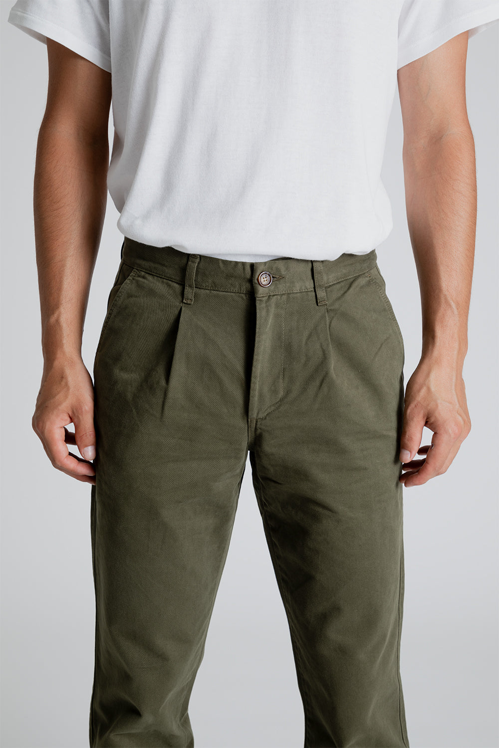 Nanamica Double Pleat Wide Chino Pants - Moss Green