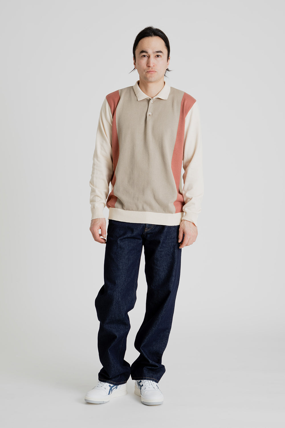 Foret Golf Polo Knit in Cloud/Brick