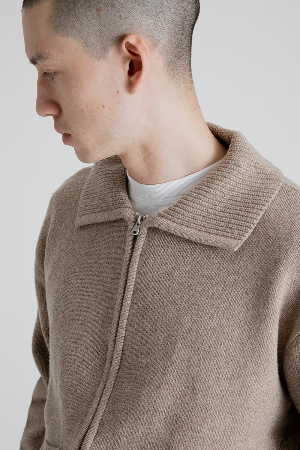 Frizmworks Wool Collar Zip Up Knit Cardigan in Oatmeal Wallace Merca Wallace Mercantile Shop
