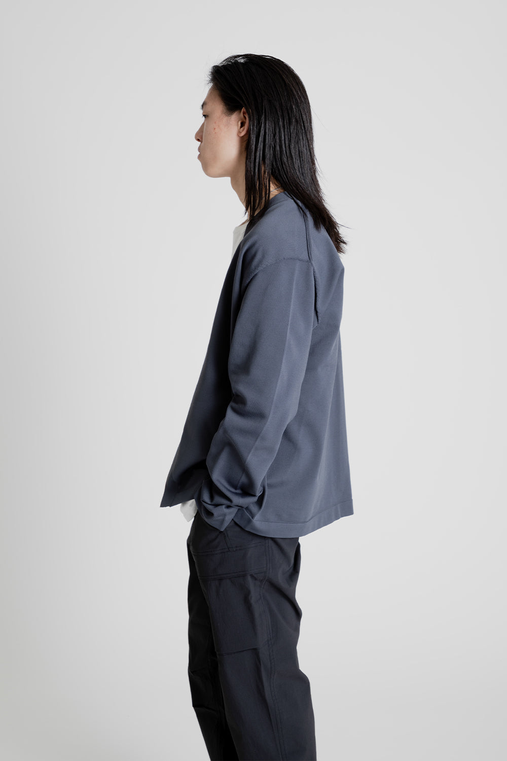Goldwin Wholegarment Cardigan in Foggy Gray