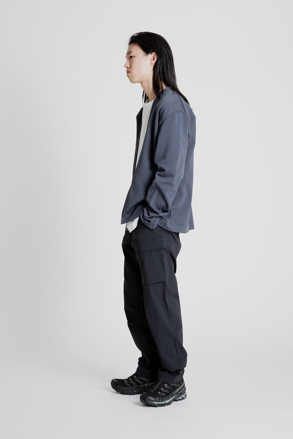 Goldwin Wholegarment Cardigan in Foggy Gray