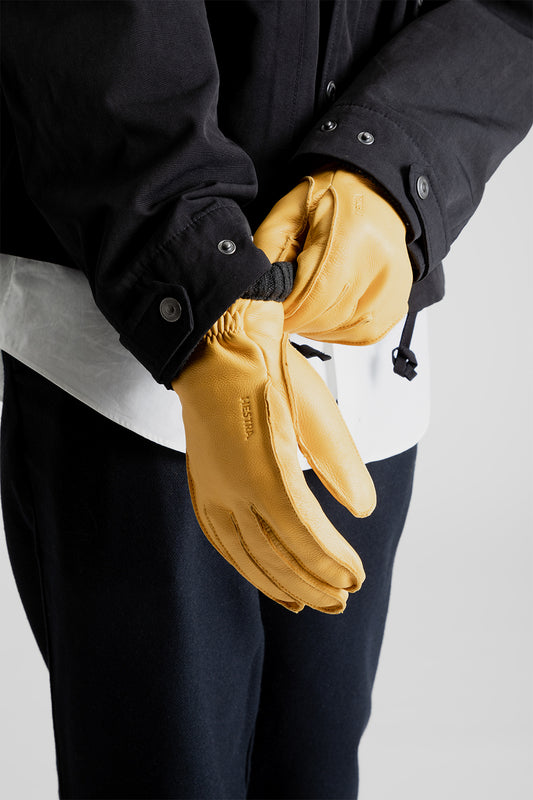 Hestra Deerskin Primaloft Ribbed Gloves in Natural Yellow