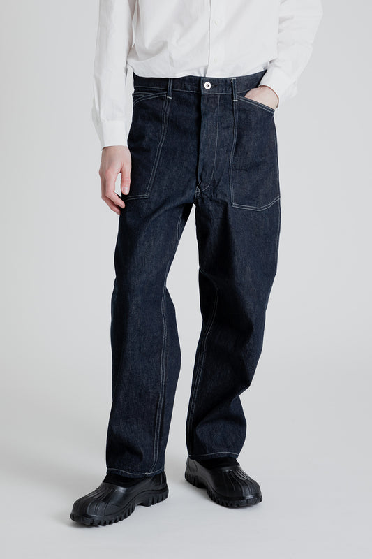 Kaptain Sunshine Buckleback Baker Pants in Indigo Denim