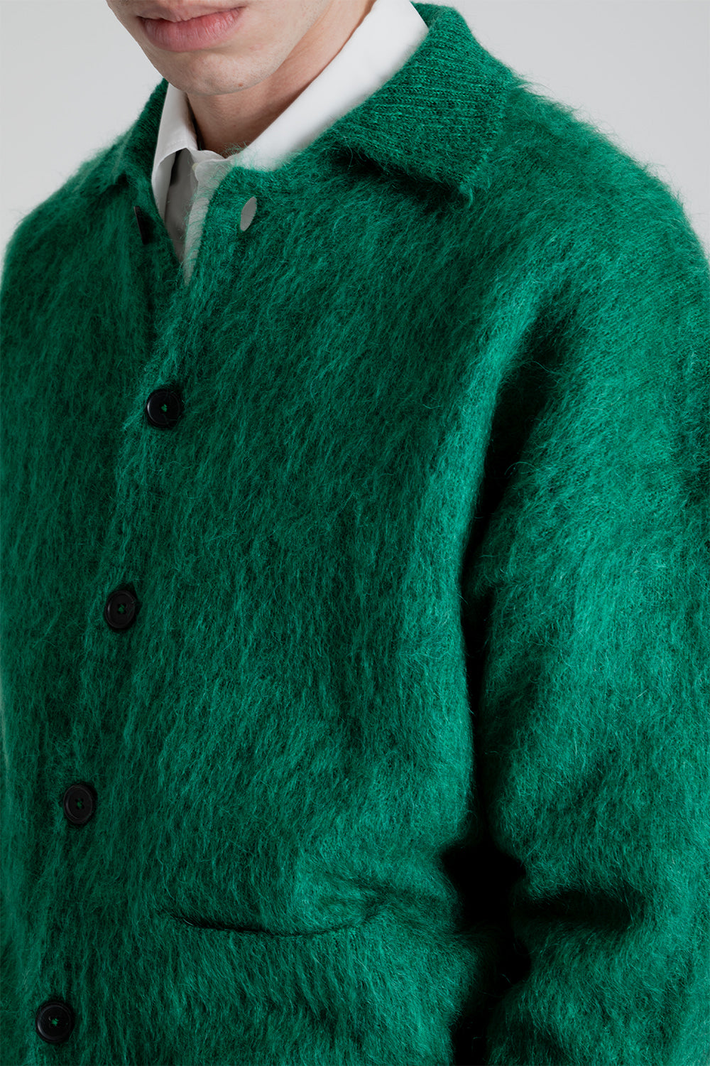 Kaptain Sunshine Brushed Wool Mohair Cardigan in Green