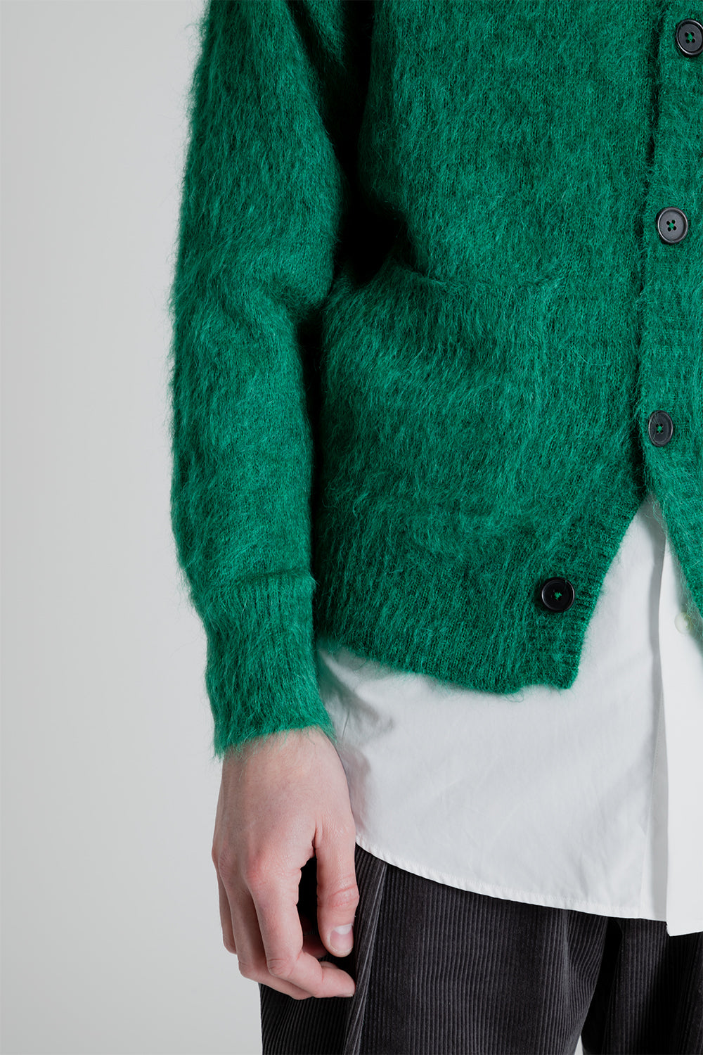 Brushed Wool Mohair Cardigan - Green
