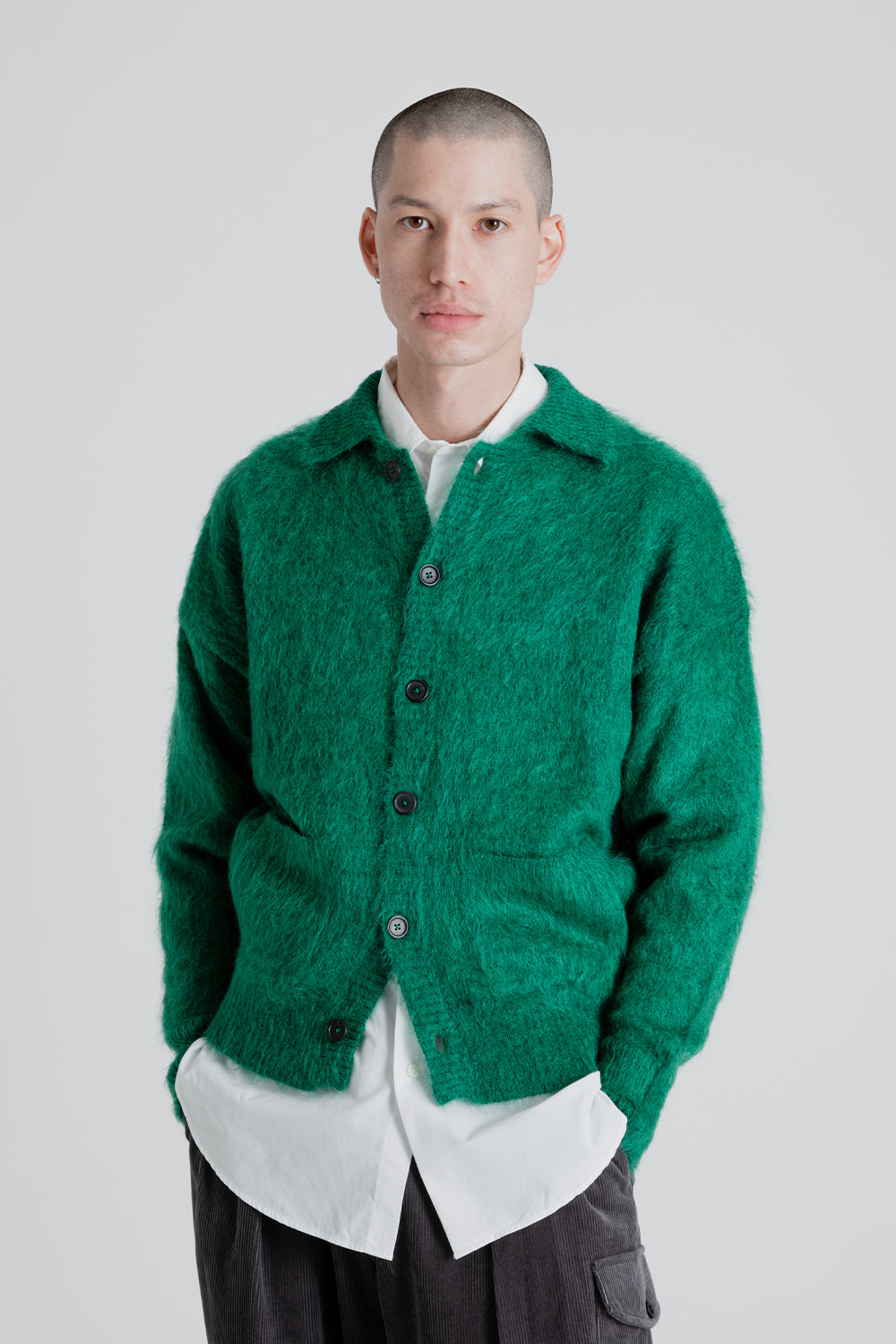 Brushed Wool Mohair Cardigan   Green