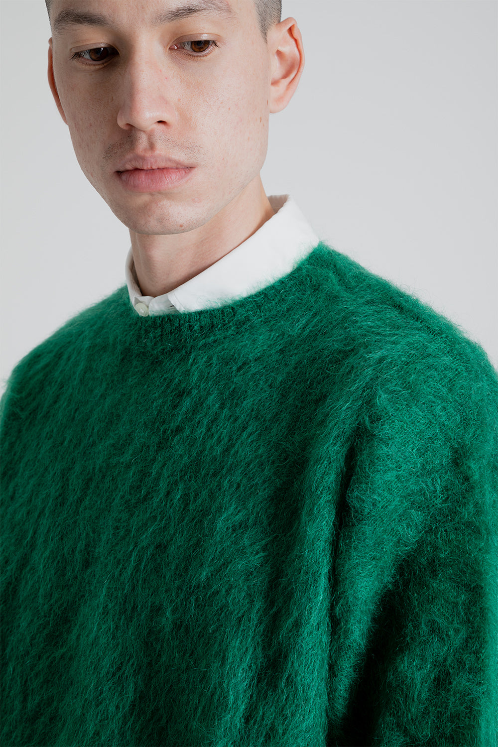 Brushed Wool Mohair Crewneck Pullover - Green