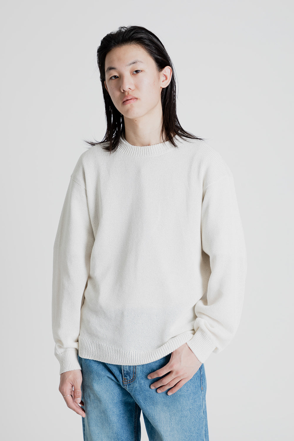 white cotton crew neck sweater