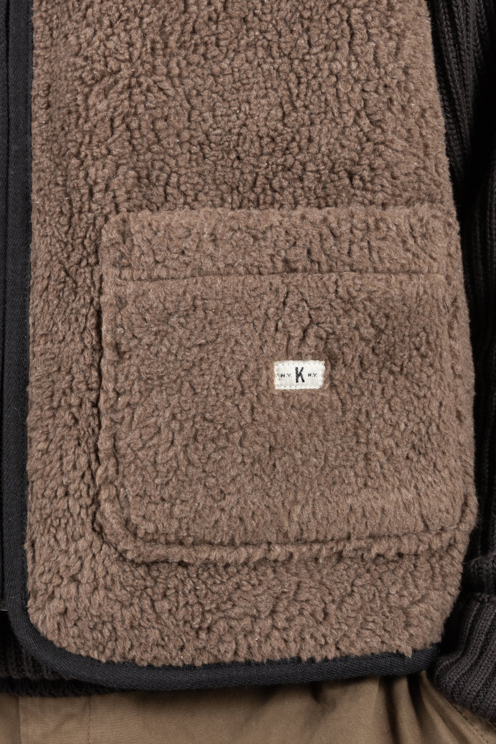 Knickerbocker reverse zip pile vest heather brown pile black
