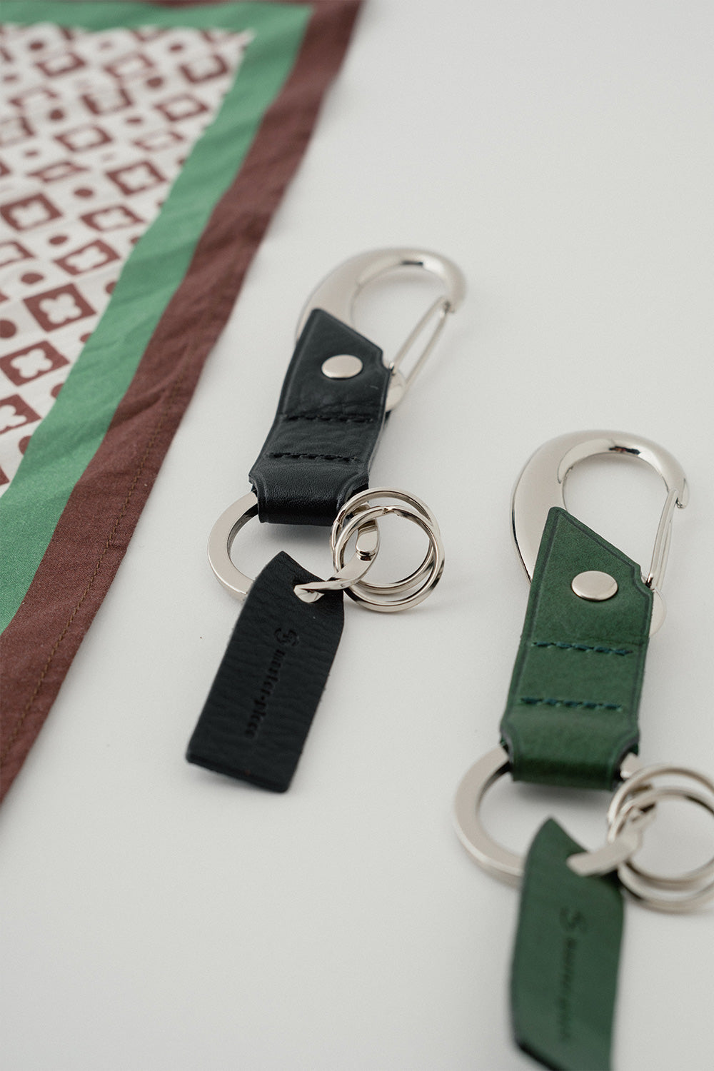 Master-Piece - Carabiner Key Ring in Green Leather (Restock)