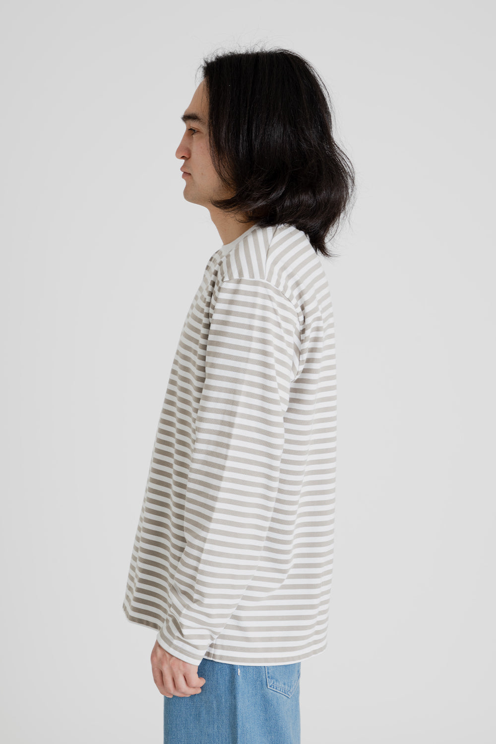 Nanamica Coolmax St Jersey Long Sleeve Tee in Taupe and White
