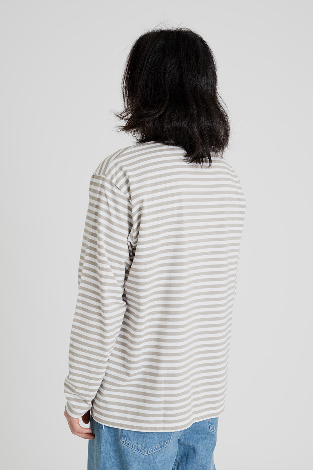 Nanamica Coolmax St Jersey Long Sleeve Tee in Taupe and White