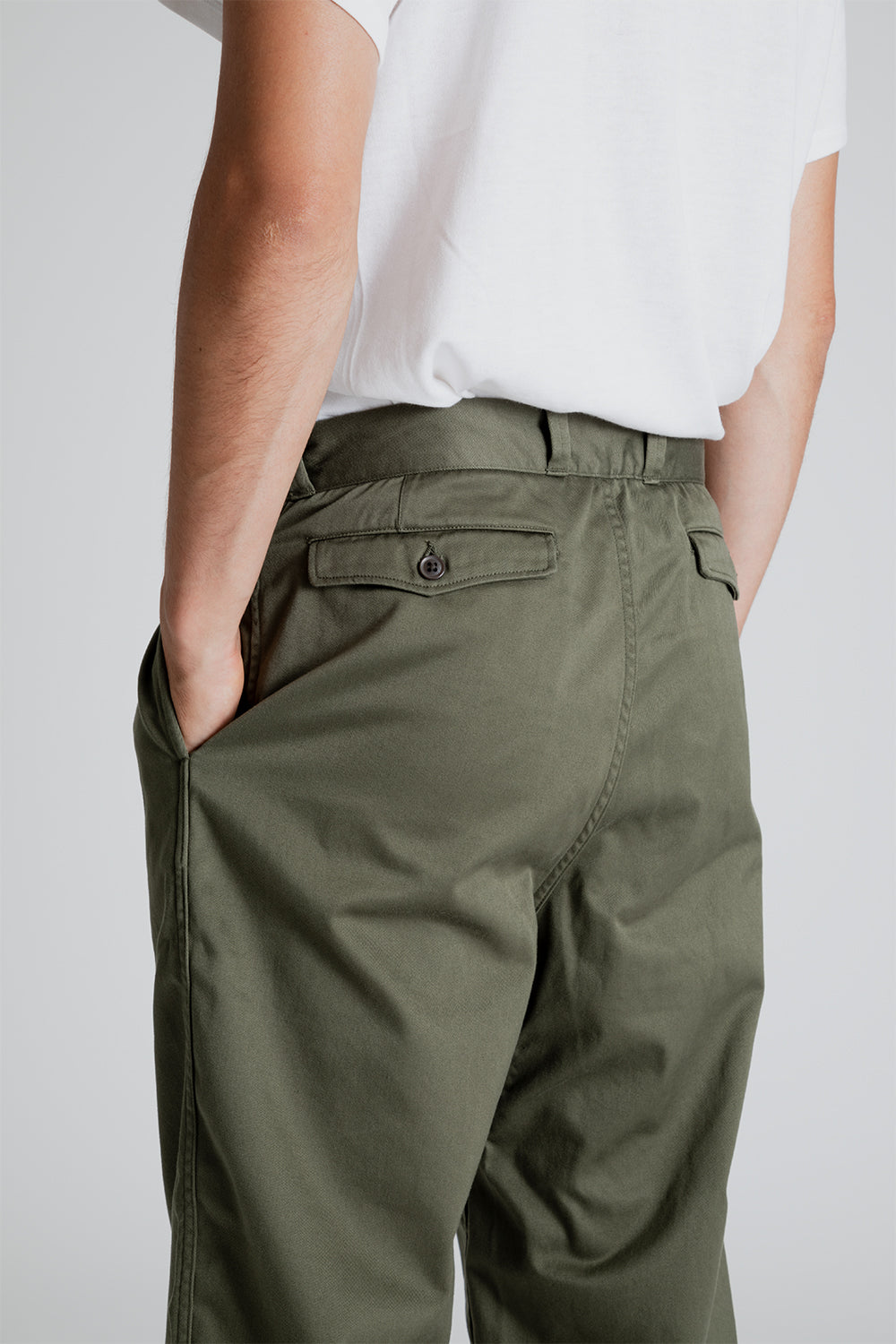 Nanamica Double Pleat Wide Chino Pants in Moss Green | Wallace Mercant