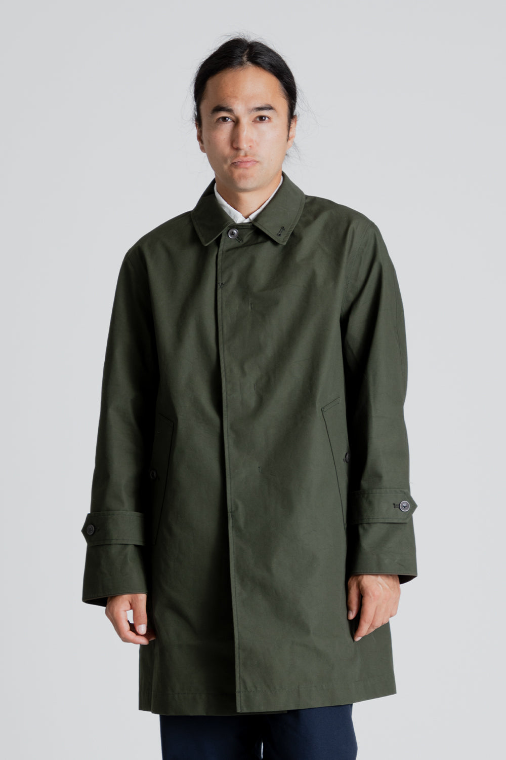 Nanamica GORE-TEX Soutien Collar Coat in Moss Green