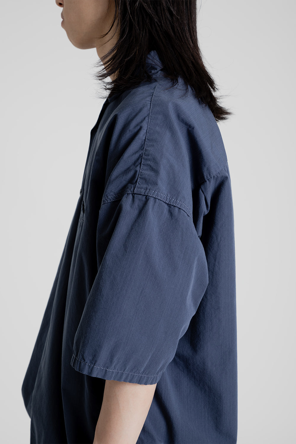 Nanamica Open Collar Wind H/S Shirt in Marine Navy | Wallace Mercantil