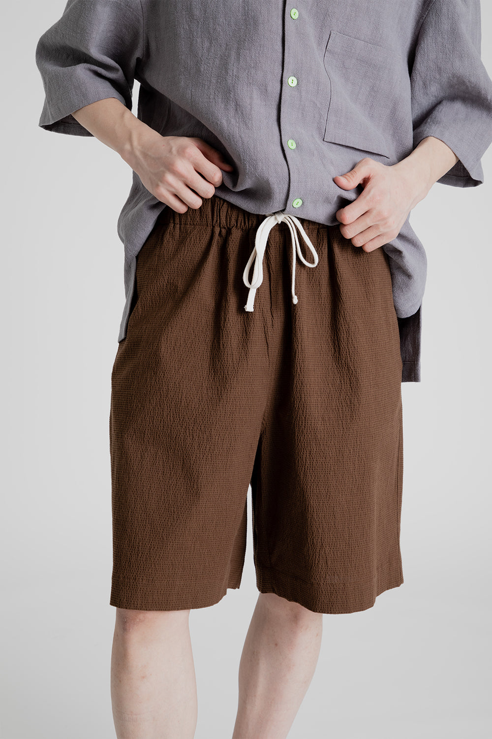 S.K Manor Hill Barrack Shorts in Brown Puckered
