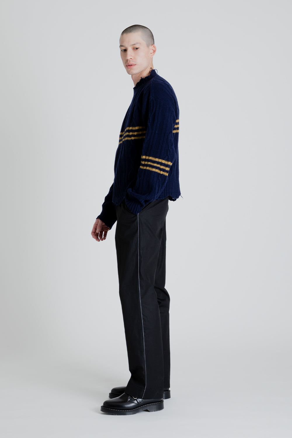 Schnayderman's Cropped Cable Sweater in Dark Blue / Yellow