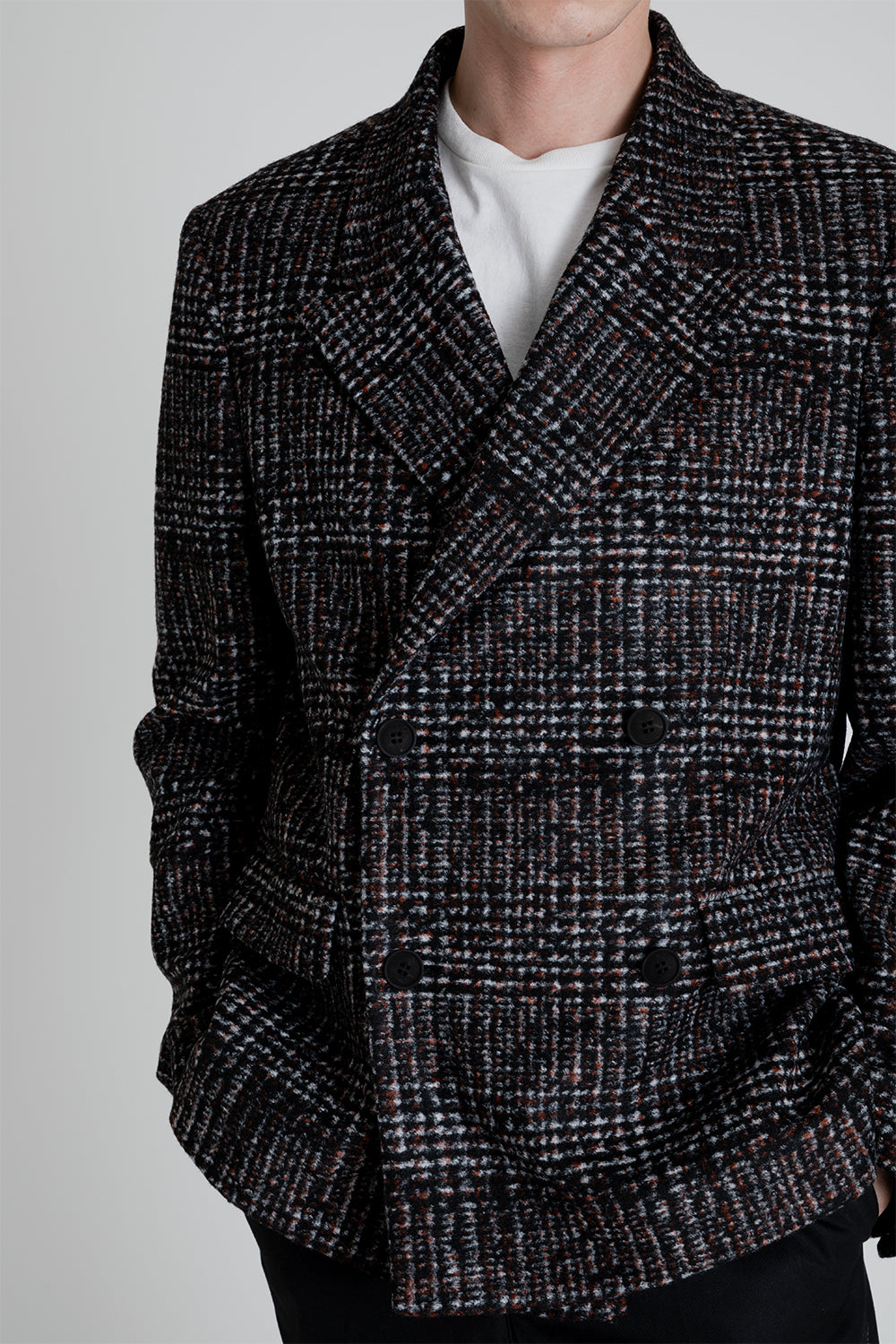Schnayderman's Double Breasted Checked Blazer in Rust / Black