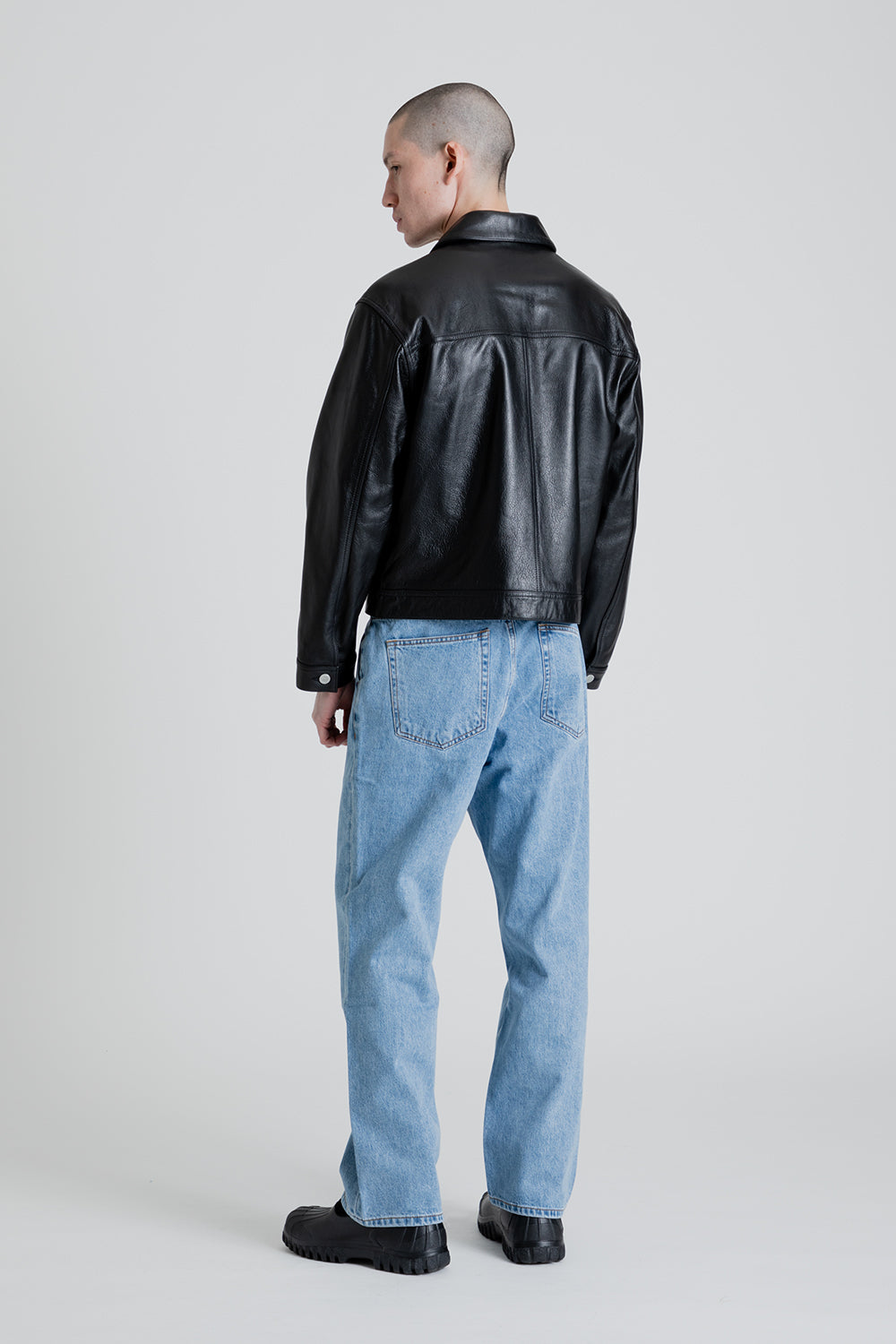 Uniform Bridge Trucker Leather Jacket in Black