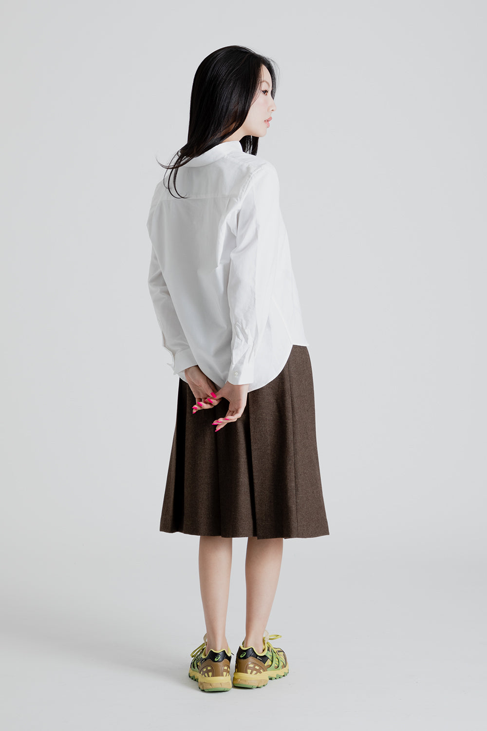 Uniform Bridge Women's Wool Pleats Skirt in Khaki Brown