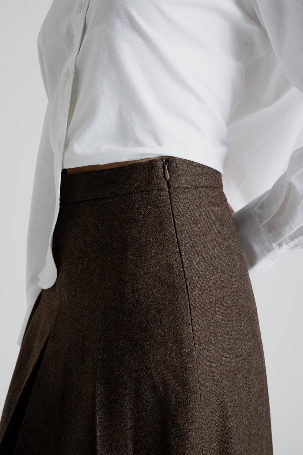 Uniform Bridge Women's Wool Pleats Skirt in Khaki Brown
