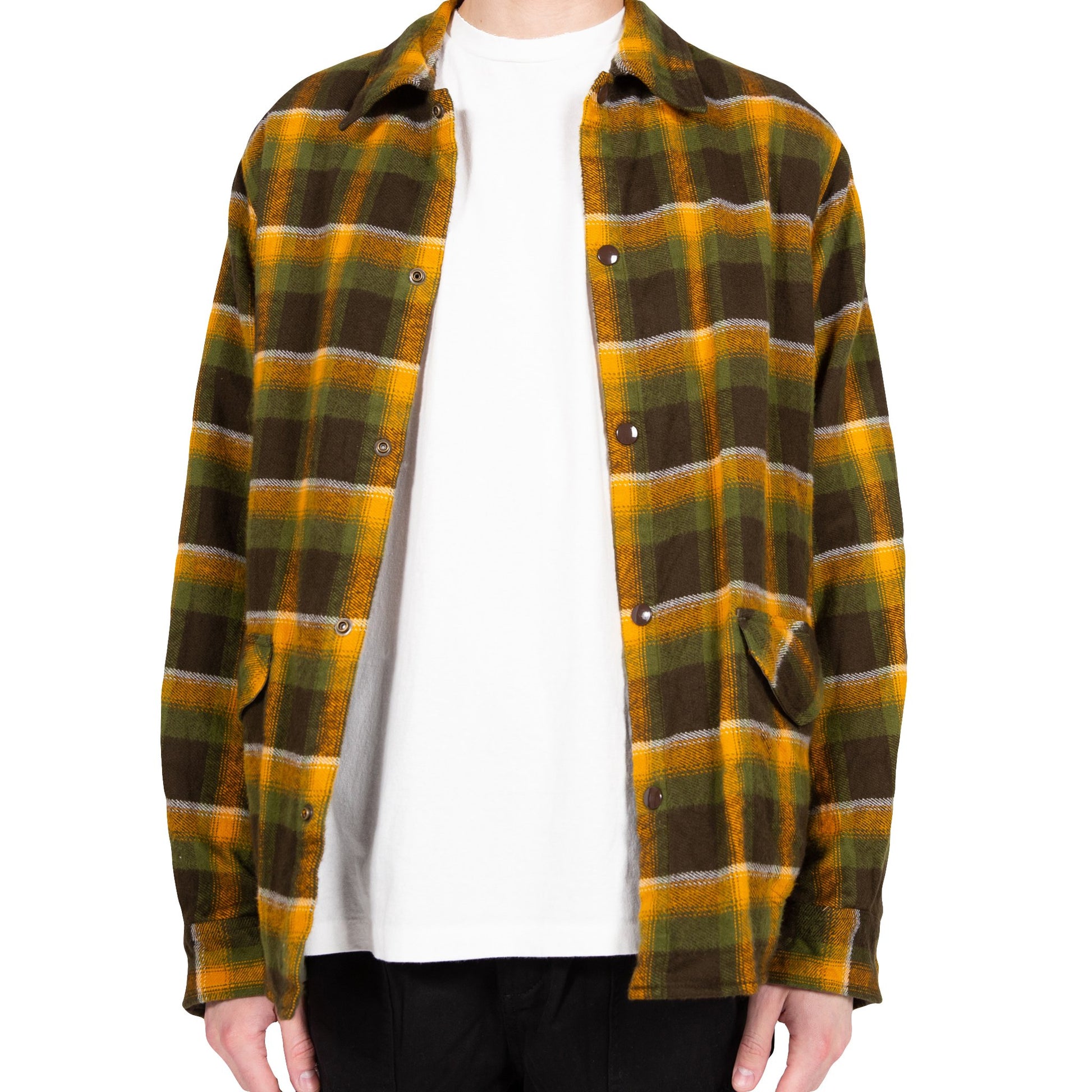 August Fifteenth Vermont Jacket Plaid Green Brown Yellow Front