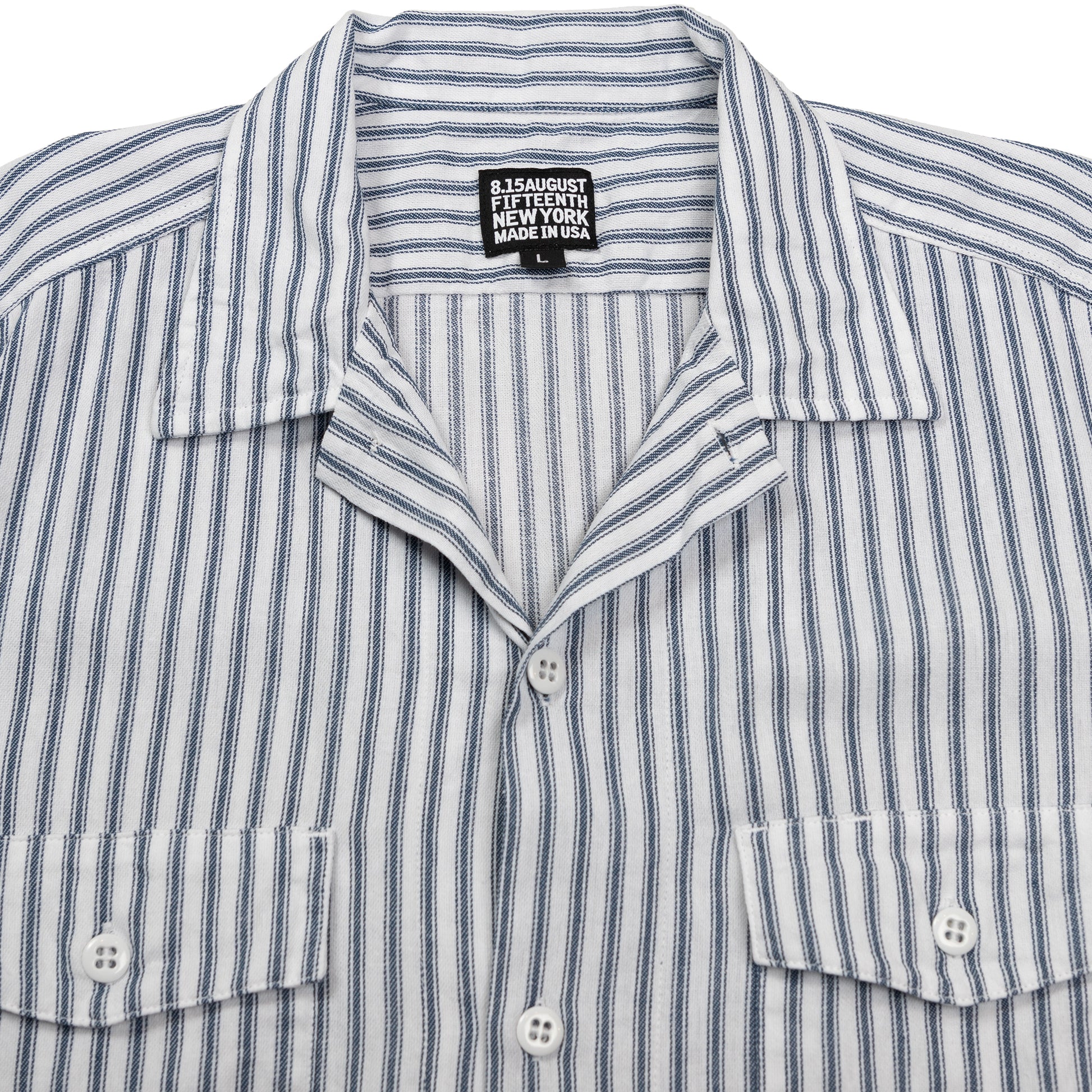 August Fifteenth Detroit Shirt Ticking Stripe Blue Collar