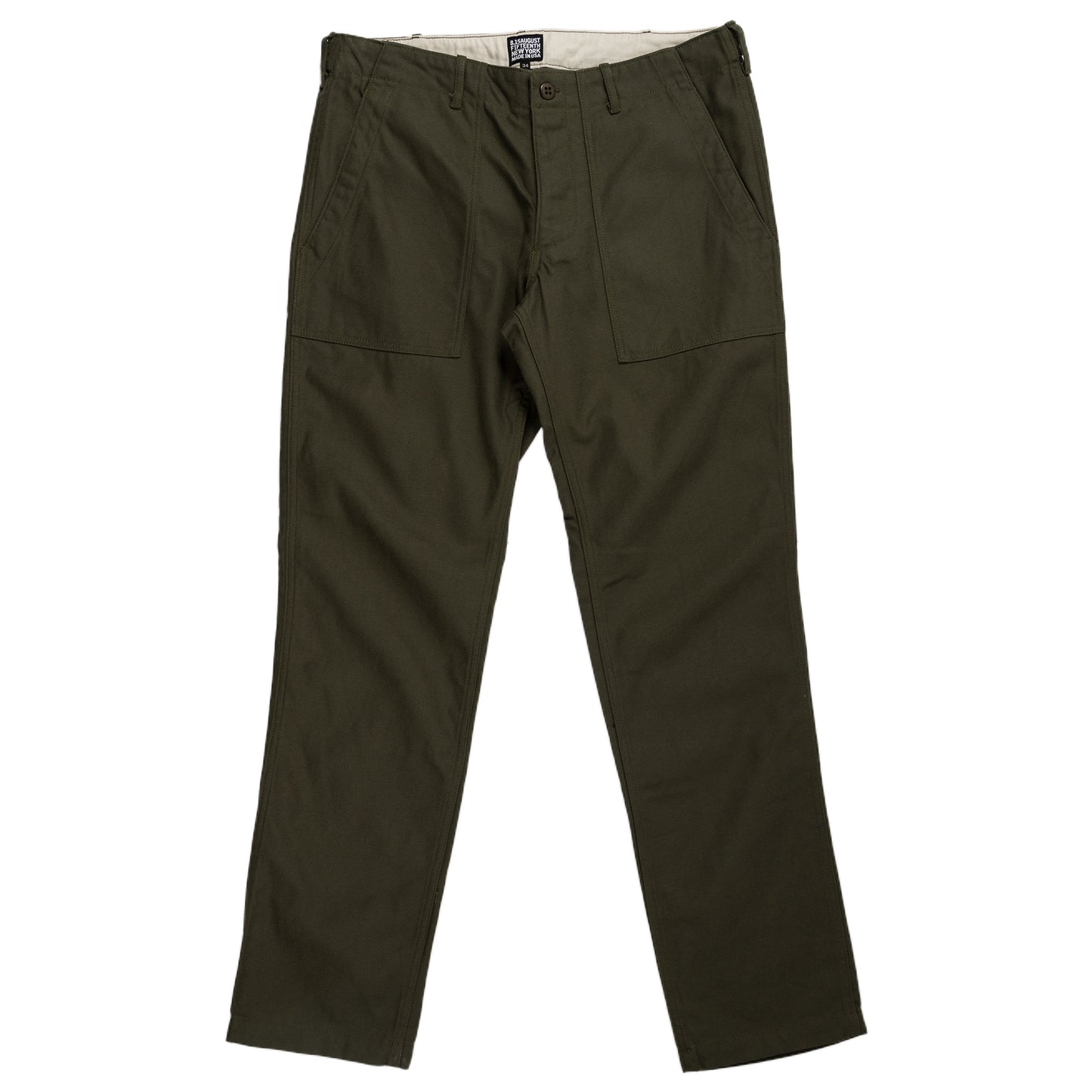 August Fifteenth Fatigue Trousers Back Twill Olive Front