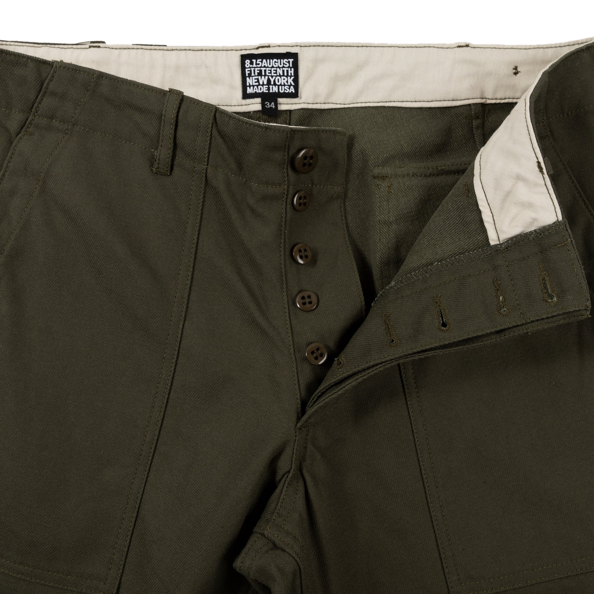 August Fifteenth Fatigue Trousers Back Twill   Olive   Wallace Mercant