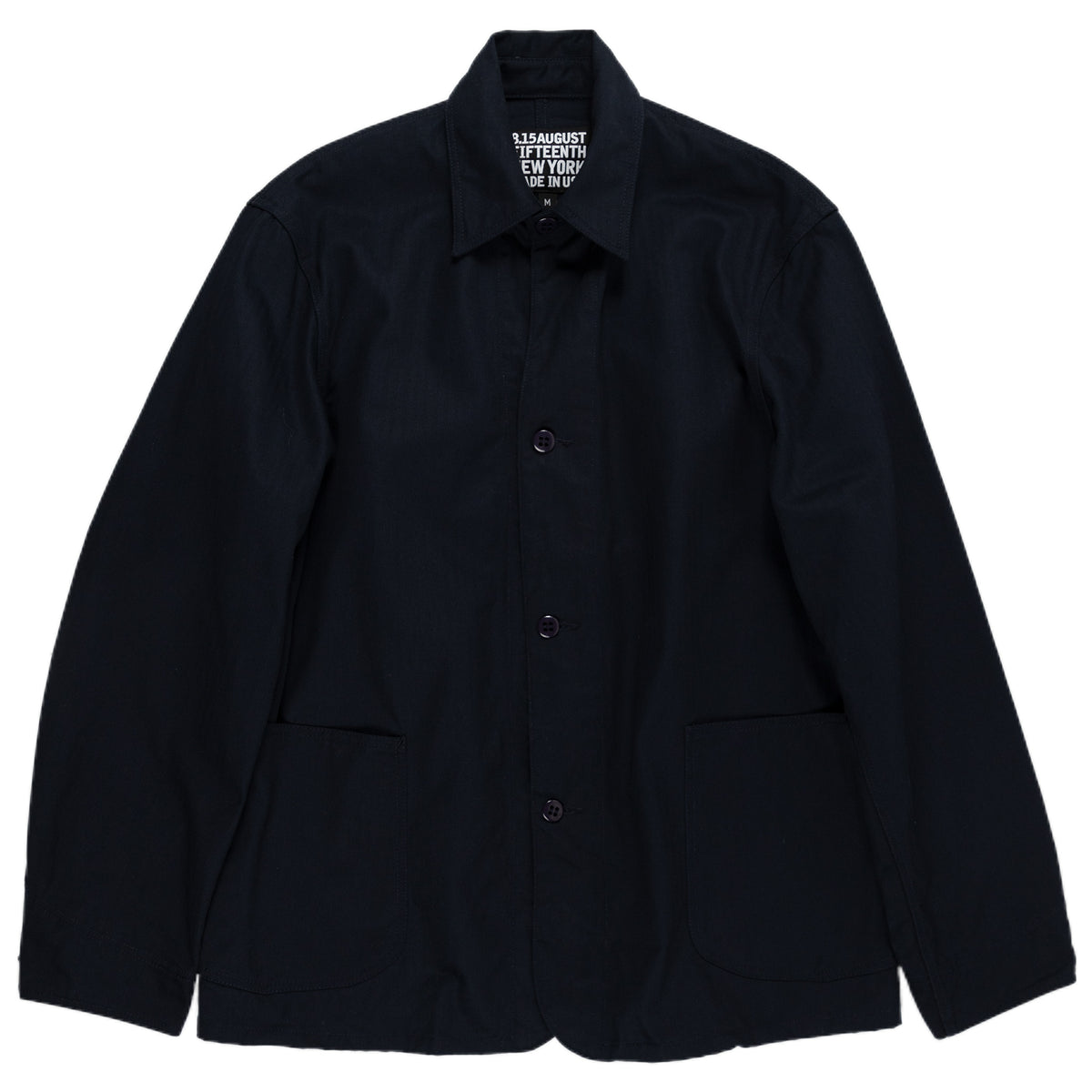 August Fifteenth Industrial Coverall Jacket Herringbone Midnight Navy Front