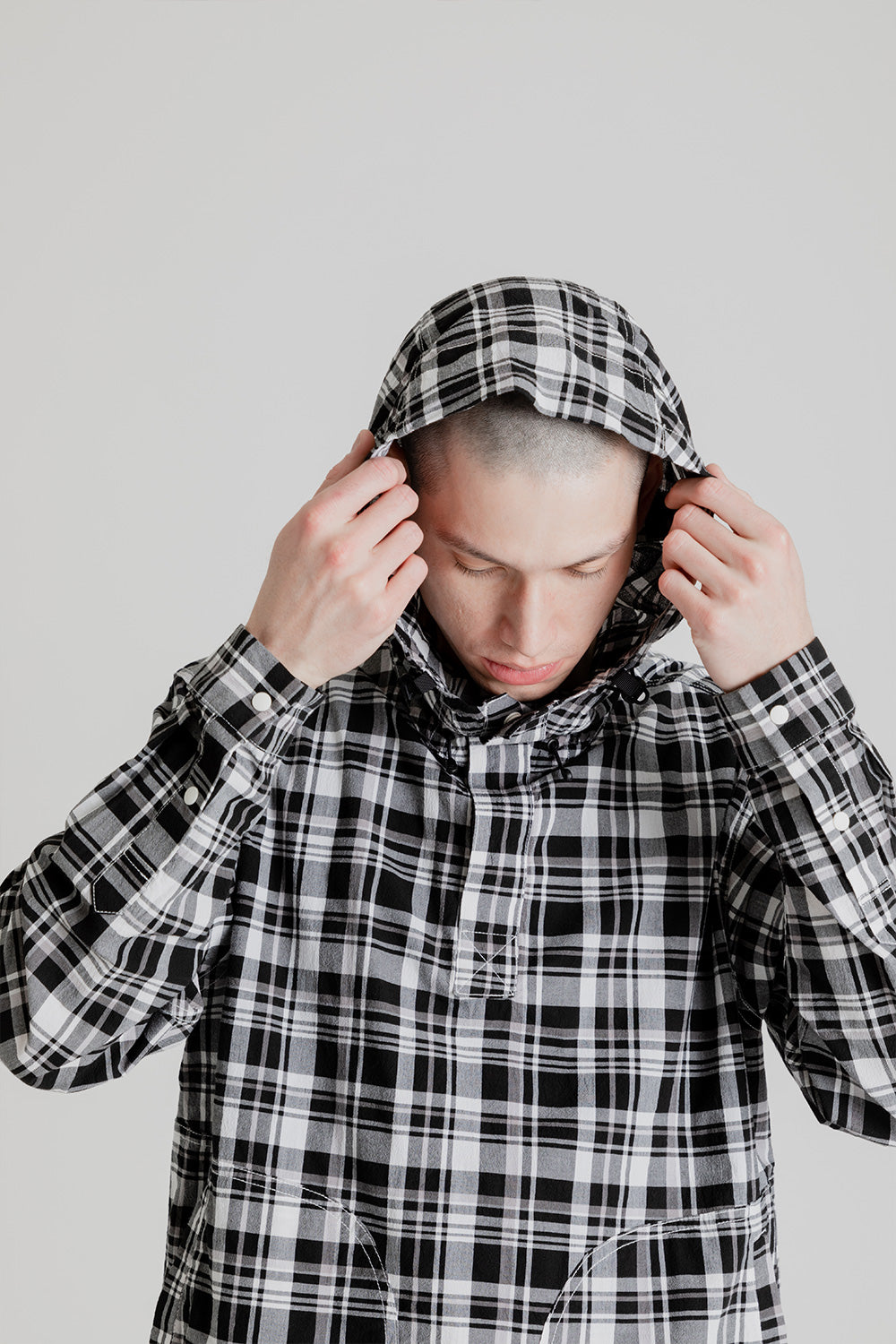CAYL Light Cotton Pullover Hoody in Black Check