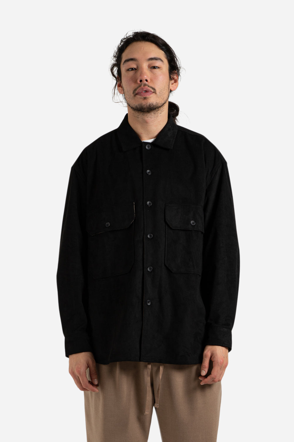 Suede Oversized CPO Shirt - Black