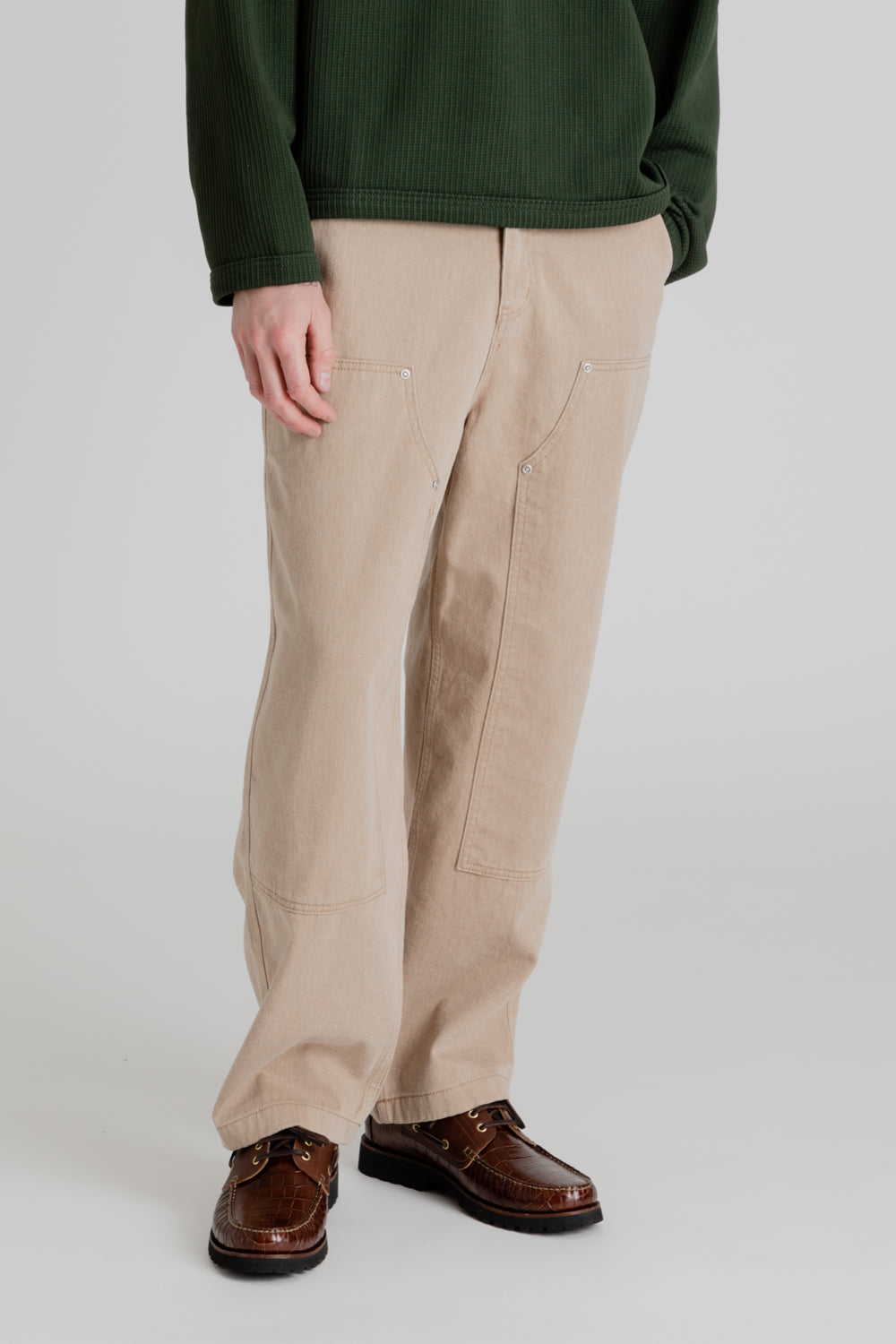 Double Knee Relaxed Pants - Beige