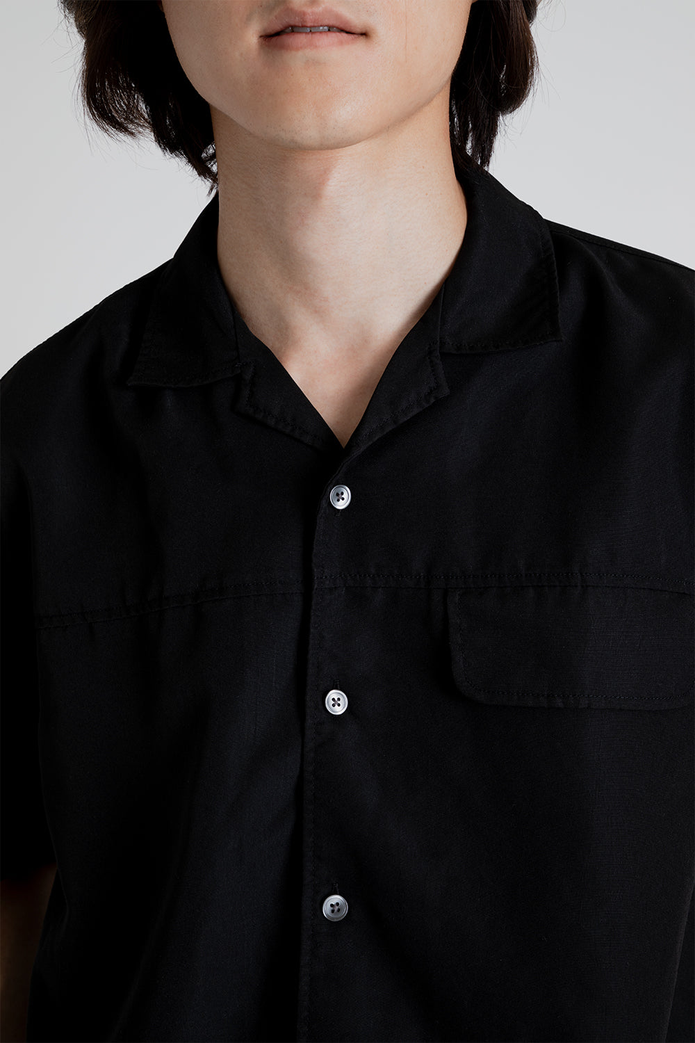 Frizmworks Flap Pocket Open Collar Shirt in Black